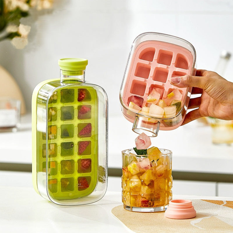 Reusable Square Fruit Ice Cube Maker Tray with Lid & Storage Bin