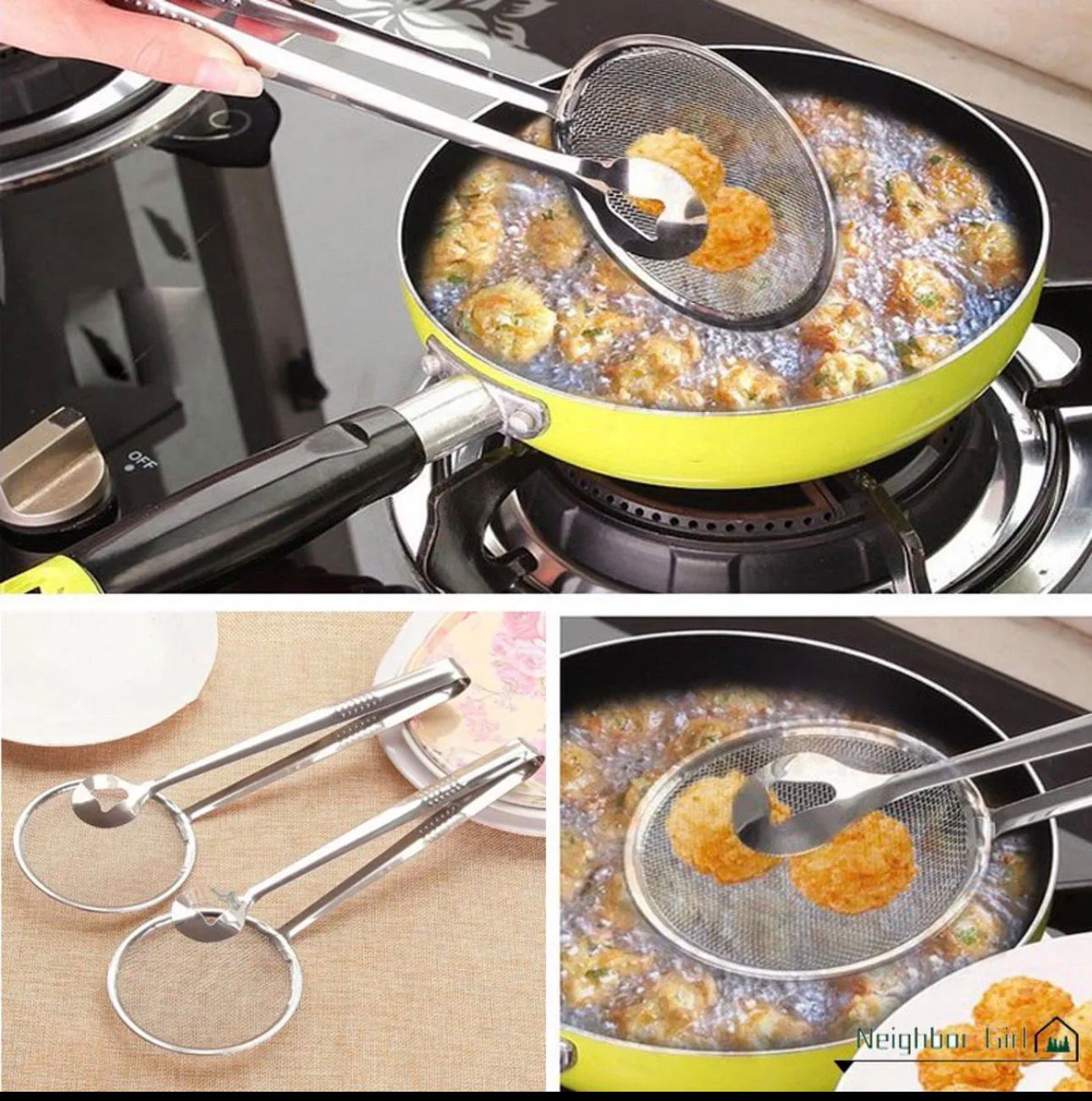 Multifunction Stainless Steel Sieve Filter Spoon Fried Food Oil Strainer Clip