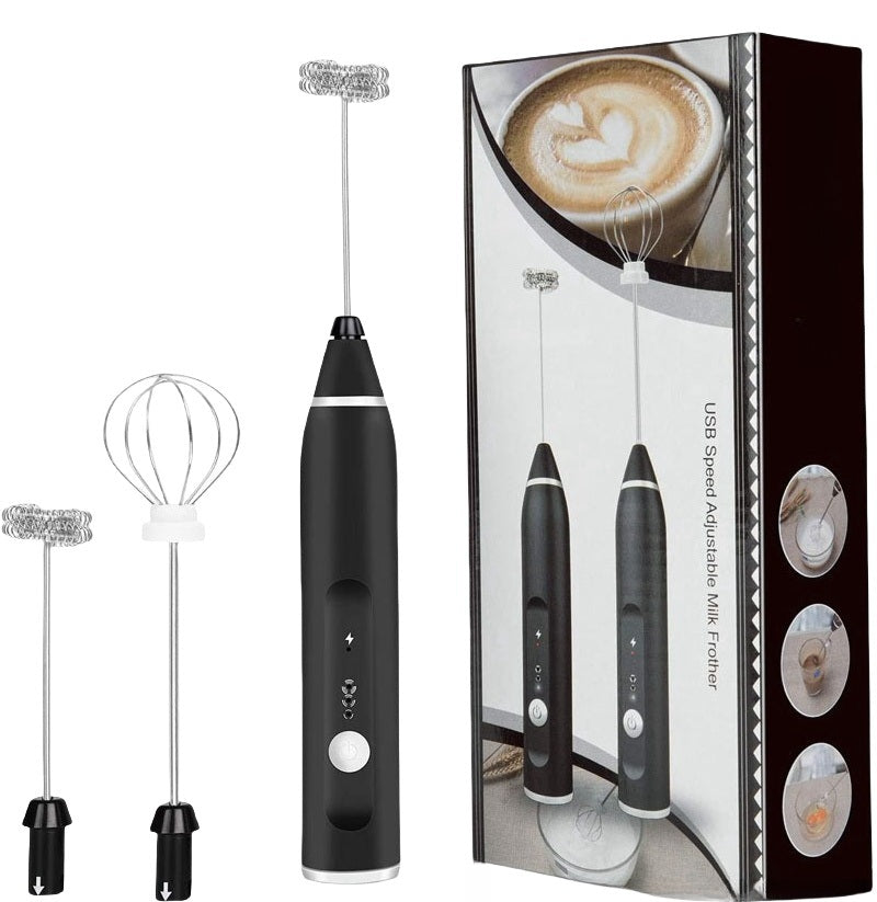 2 in 1 Electric Milk Frother with Replaceable Heads