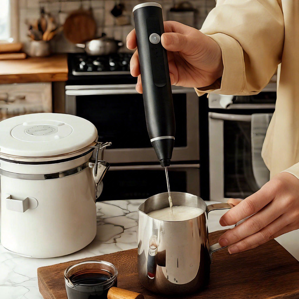 2 in 1 Electric Milk Frother with Replaceable Heads