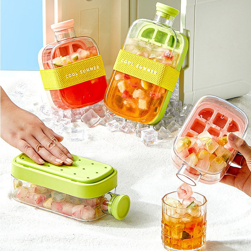Reusable Square Fruit Ice Cube Maker Tray with Lid & Storage Bin