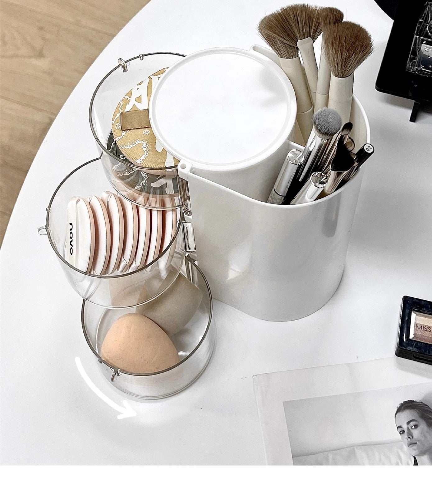 3-Layer Rotating Makeup Brush Organizer