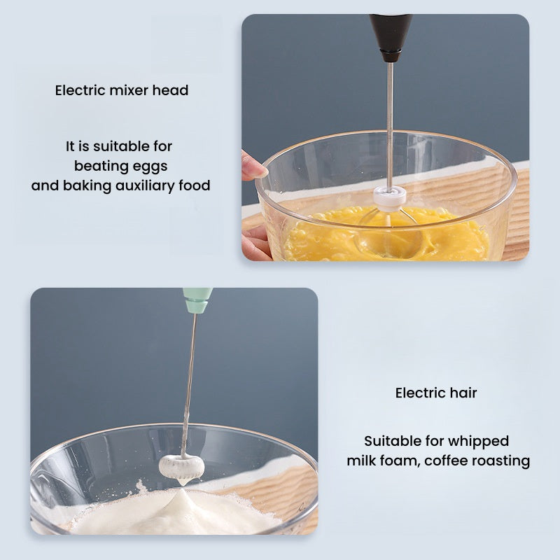 2 in 1 Electric Milk Frother with Replaceable Heads