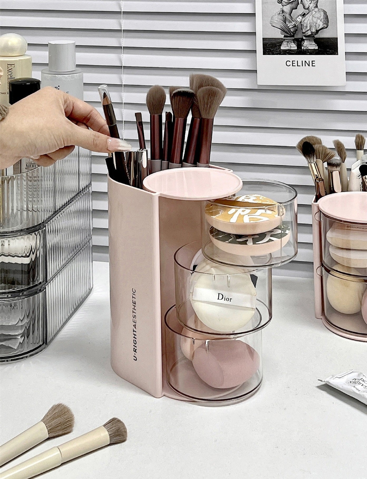 3-Layer Rotating Makeup Brush Organizer