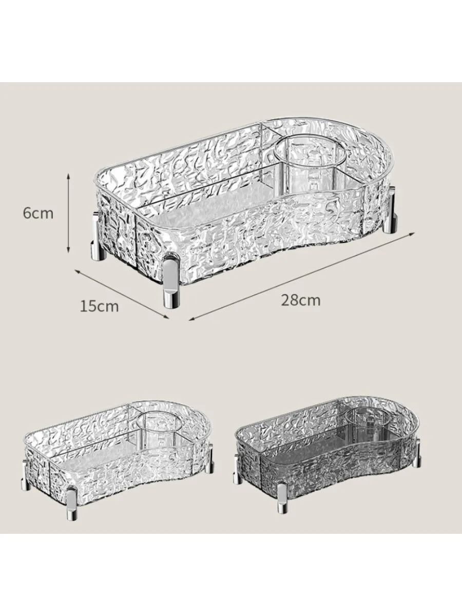 Glacier Elegance Makeup Organizer with Built-In Brush Holder