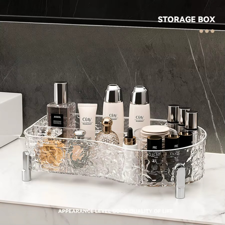 Glacier Elegance Makeup Organizer with Built-In Brush Holder